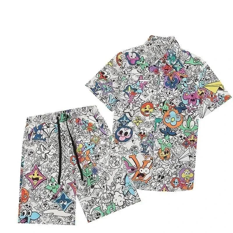 Summer hot-selling pattern refreshing shirt and shorts set