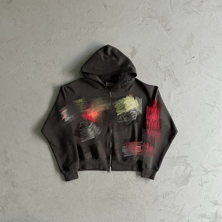 Abstract Print Hoodie - Black with Vibrant Art Design